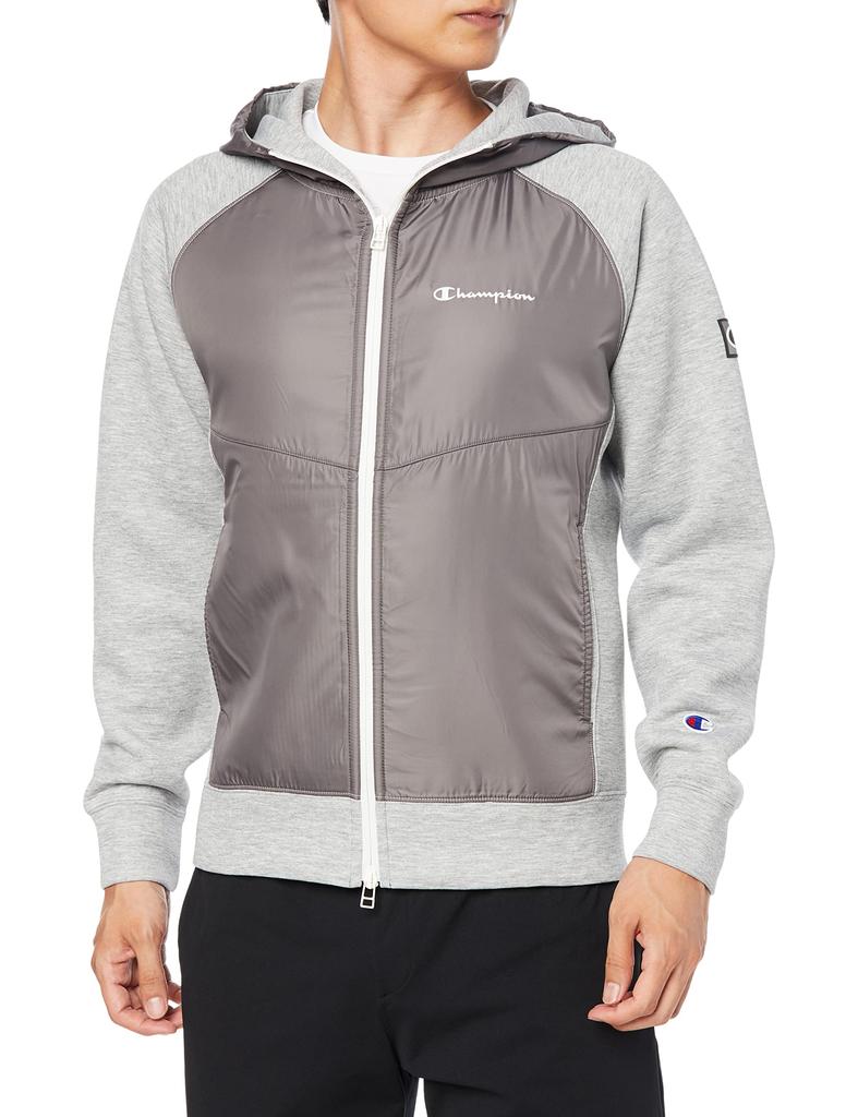 Champion Long Sleeve Techweave 3LS Zip Hooded Script Oxford Size M Men's Sweatshirt, Breathable, Stretch, Warm, Logo, Gray, (C3-WG101)