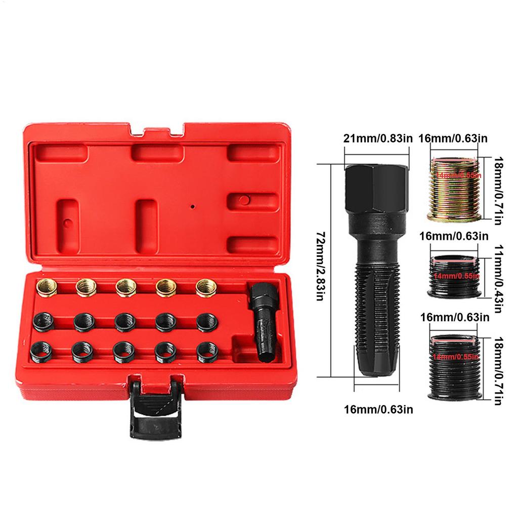 Plug Tool Kit 16 Piece Professional Socket Plug Thread Repair Kit With Portable Case For Truck Car Suv Rv Sedan Automotive