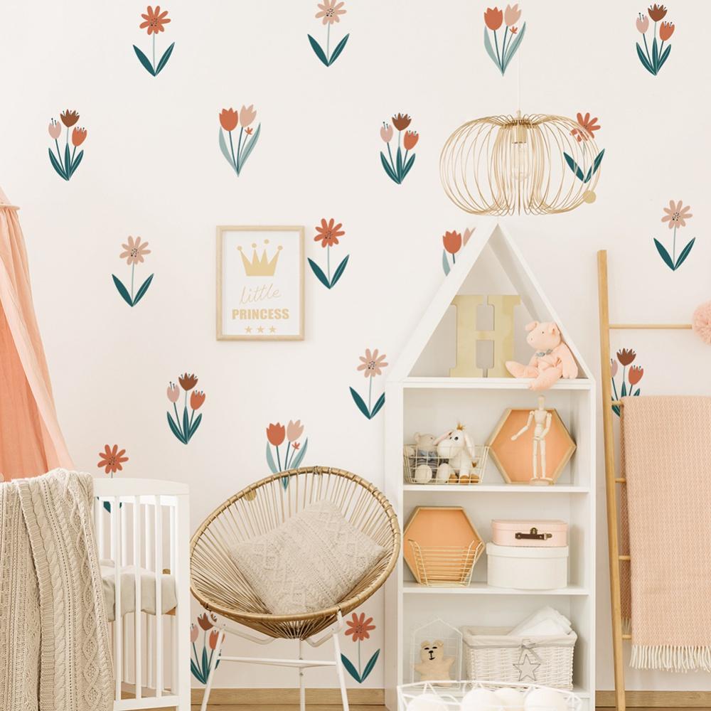 DIY Boho Cartoon Flowers Decorative Wall Stickers for Children Baby Girl Boys Room Decoration Wallpaper Nordic Nursery Decals