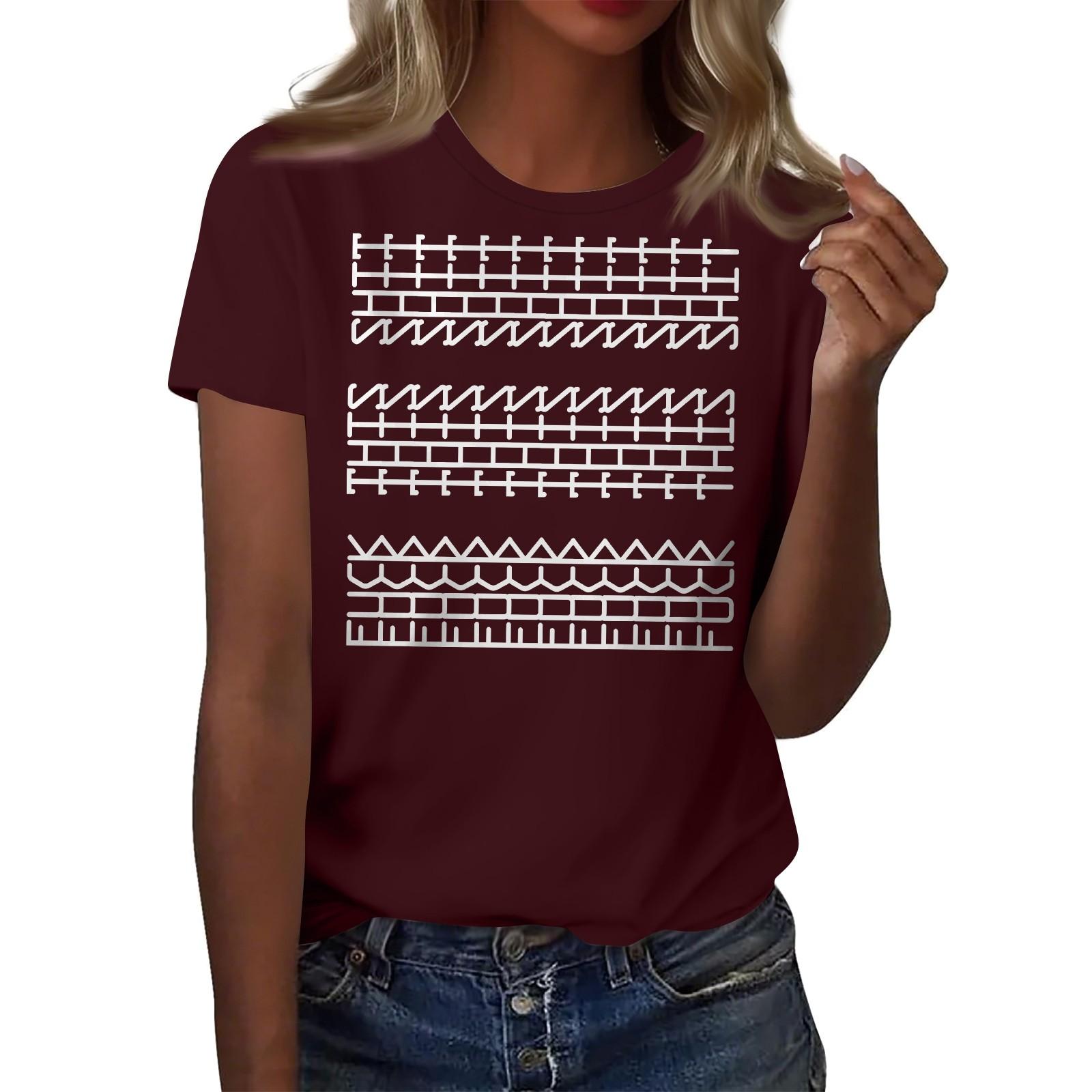 Women s Fashion Casual Printed Short Sleeve Round Neck Pullover Tops L