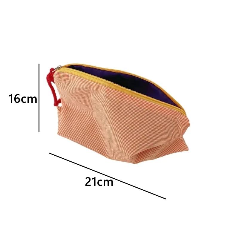 Korean Small Plaid Fabric Storage Bag Contrast Color Tassel Zipper Pouch Multi-use Cosmetic Organizer Coin Purse Mini Handbag