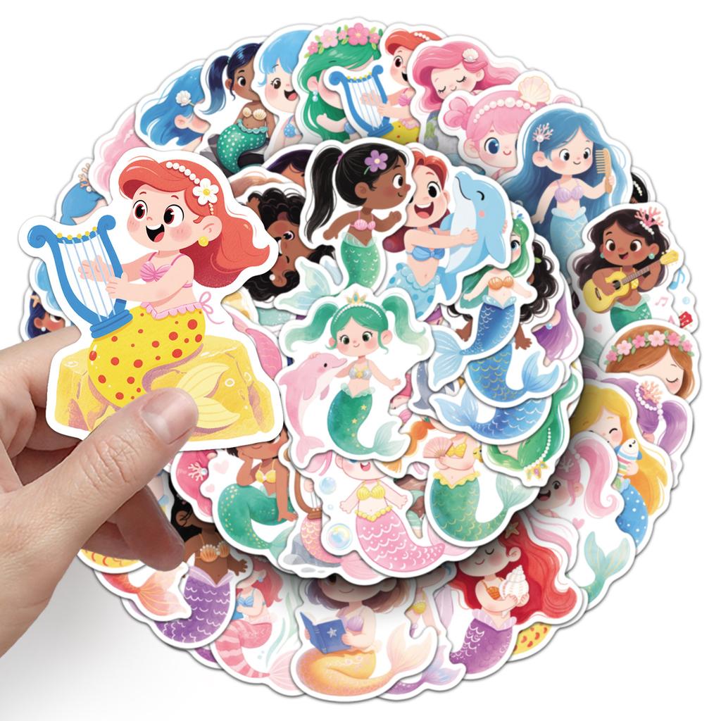 50 PCS Disney Cute Fairy Tale Mermaid Doodle Stickers for Mobile Phones Guitar Helmets Toys Notebook Stationery
