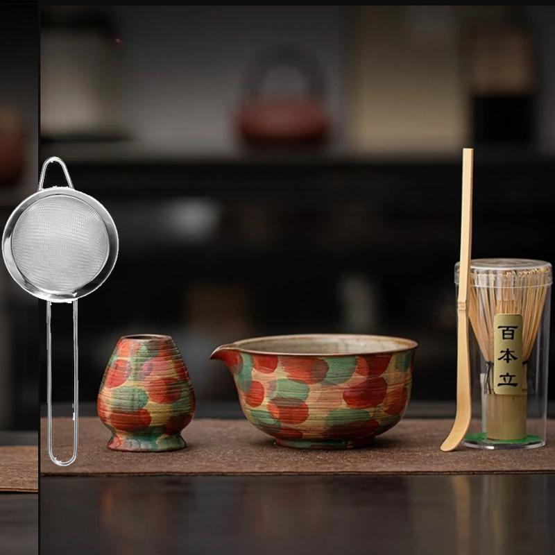Hand Drawn Ceramic Matcha Bowl and Whisk Set Sturdy Elegant Easy To Clean Matcha Mixing Bowl Kit Heat Resistant Japanese Tea Kit
