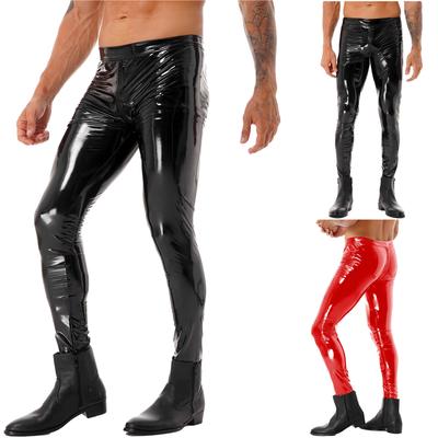 Men's Leggings Wet Look Patent Leather Trousers Tights Two-way Zipper Crotch Pants Stage Performance