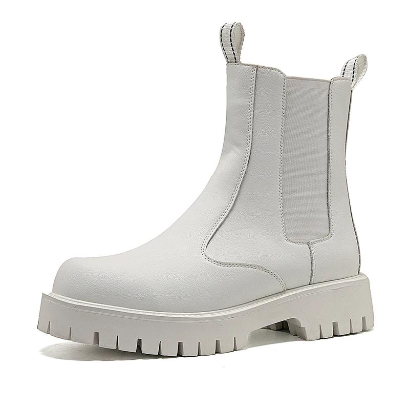 

men s leisure high top chimney boots black white shoes cowboy genuine leather boot platform long chelsea botas hombre zapatos 280