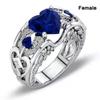 Fashion Red Blue Heart Love Hollow Carved Zircon Crystal Ring For Women Silver Color Female Rings Party Jewelry Accessories