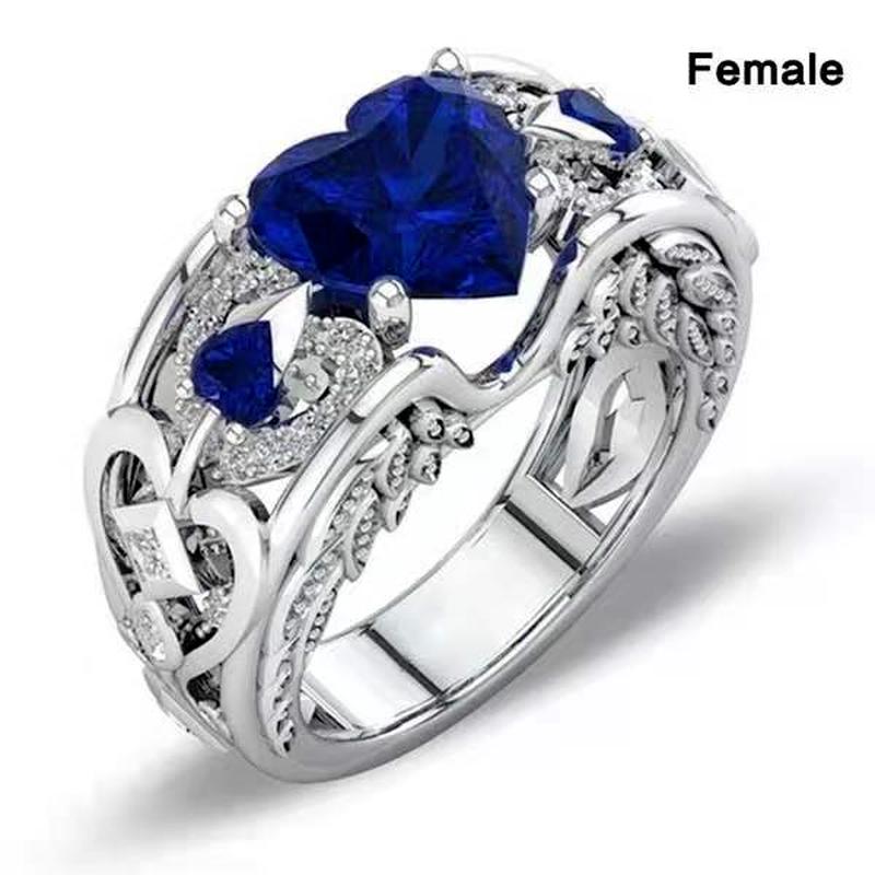 

Trendy Red Blue Heart Love Hollow Carved Zircon Crystal Silver Color Female Ring for Women Party Accessories 11 синій
