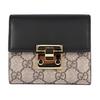GG Supreme Fedrak Double Fold Metal Hardware Decorated Canvas And Leather Wallet Women Wallet Black Beige 779799-KLQIG-8575
