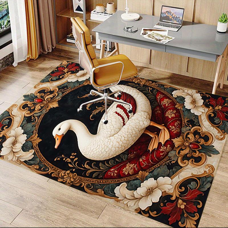 1PC Swan Floral Non-Slip Floor Carpet Compatible for Office&Living Room&Bedroom&Dining Room - Flat - Weave Machine-S0377