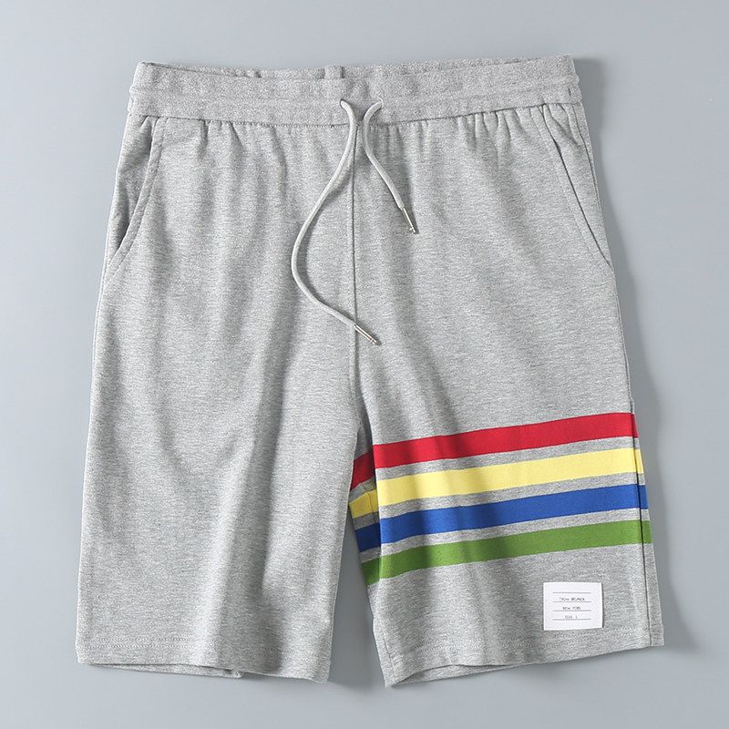 TB Summer Classic Rainbow Stripes Full Cotton Casual Knitting Shorts Men and Women Couple Athleisure Half Length Middle Pants