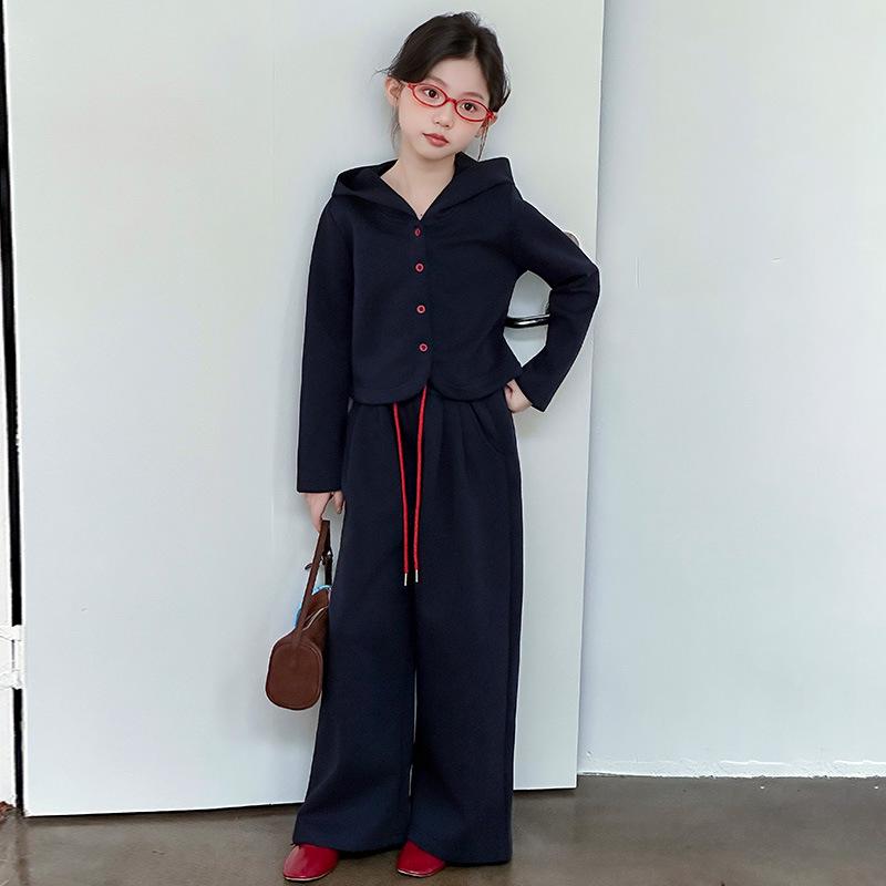 

Big Girls Navy Blue Autumn Fashion Set: Hooded Jacket & Casual Two-Piece Outfit (2025 Style) 150 cm темно-синий