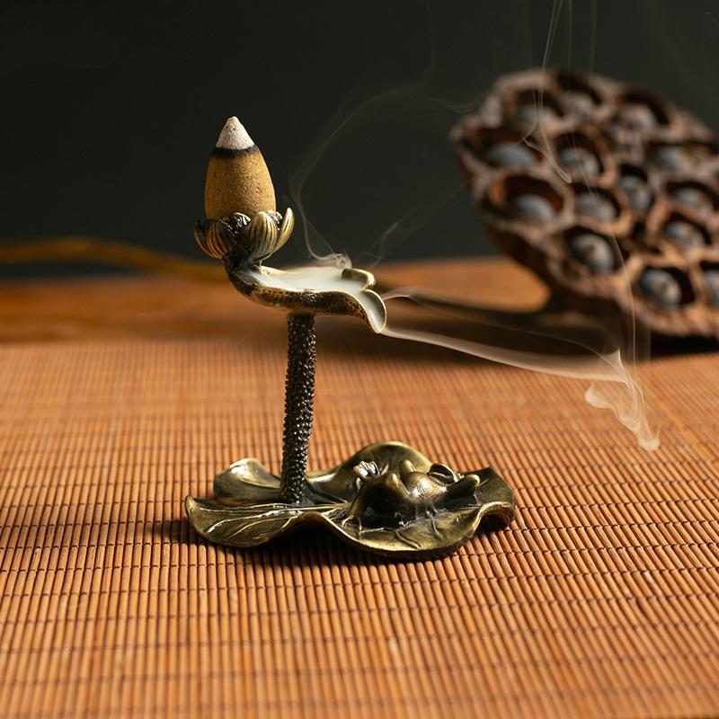 Solid Brass Lotus Frog Carp Backflow Incense Burner Censer Holder Ornaments Sandalwood Burner Reflux Incense Stick Holder
