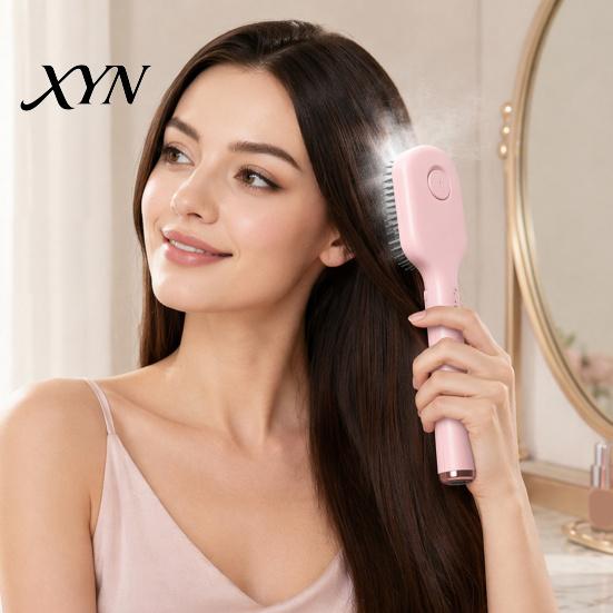 Hair Smoothing Spray Brush Electric Massage Brush, USB Rechargeable Misting Air Cushion Anti-static Anti-Frizz Detangler Steam Comb for Dry