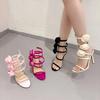 Fashion Elegant Women Wedding Banquet Shoes Fashion Silk Flowers Designer Sandalias De Mujer Open Toe Slip on Ankle Strap High Heels