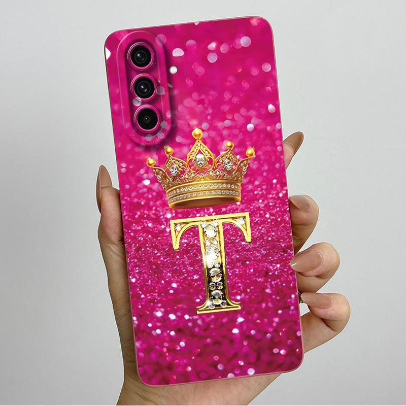 For Samsung Galaxy A37 A57 5G 2025 Crown Initial Letter Couple Phone Case SM-A376B SM-A5760 Soft Silicone Lens Protective Casing