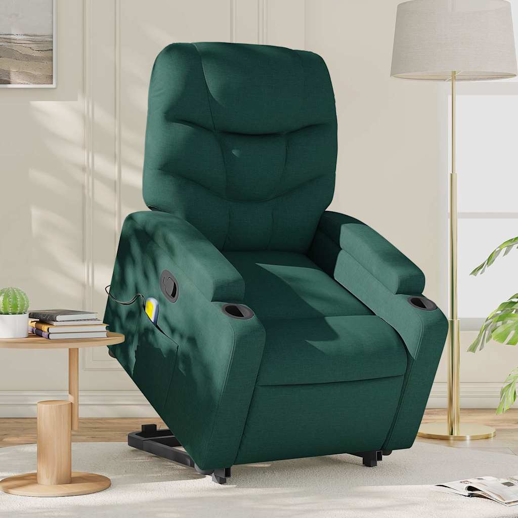Massage Recliner with Rising Function Dark Green Fabric