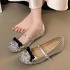 Sweet Bowknot Decoration Increased Internal Ballet Shoes Women Autumn Round Toe Low Heel Pumps Luxury Glitter Dress Party Shoes