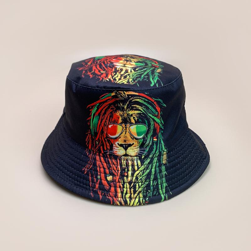 Print Lion Graffiti Letter Bucket Hats New Unisex Sunshade Casual Versatile Double Sided Wearable Fashion Hip-Hop Fisherman Caps