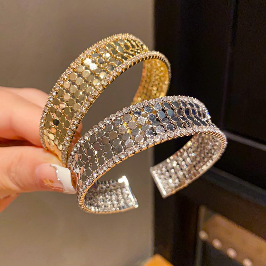 Geometric Zircon Round Multilayer Open Cuff Bracelet For Fashion Women