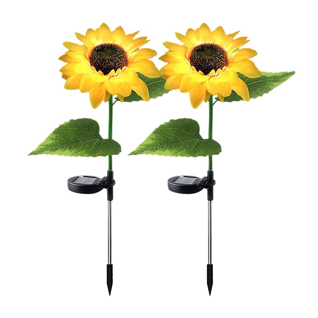 2Pack Sunflower Shape LED Solar Lights Outdoor Garden Stake Lights Warm White Decorative Lamp Waterproof Auto On Off