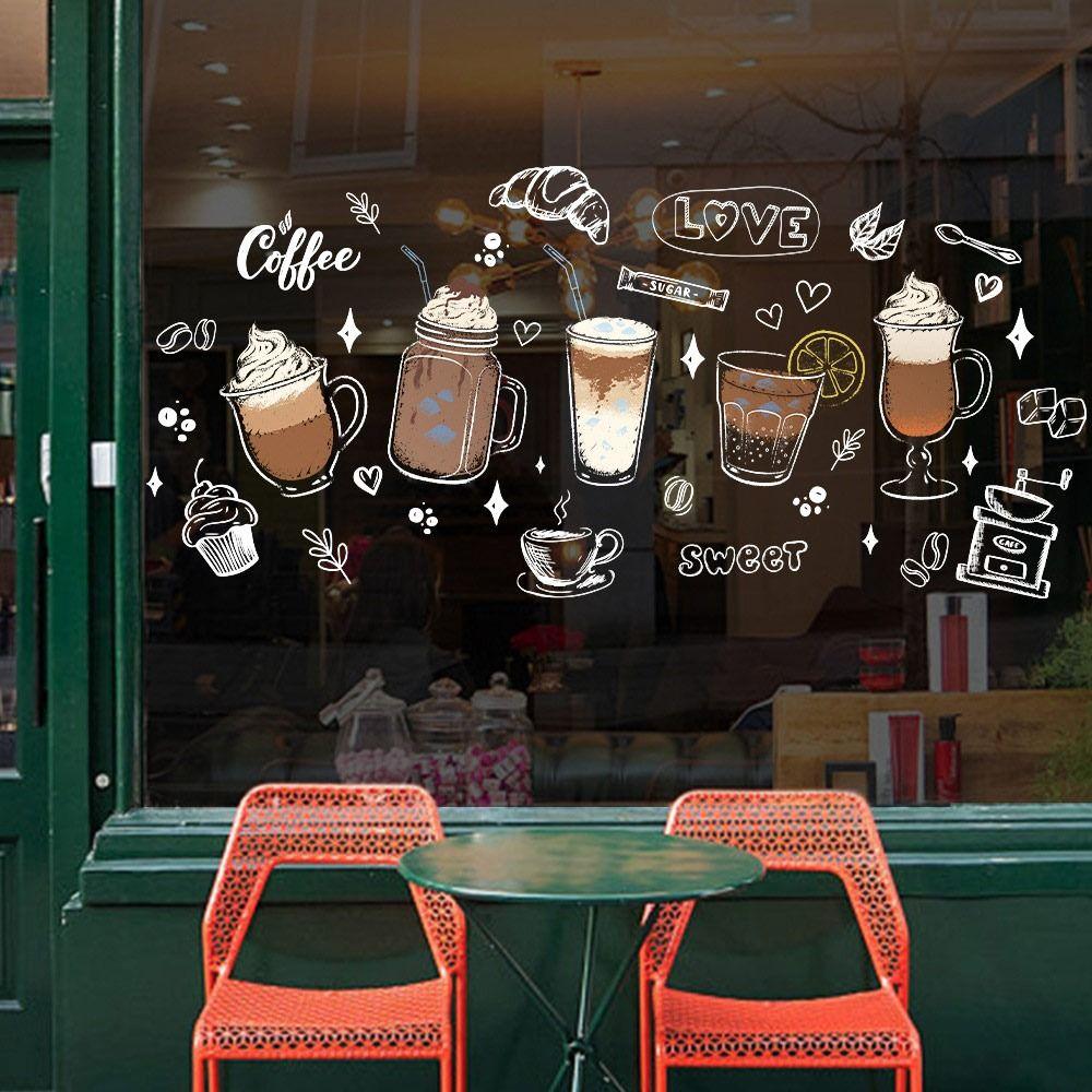 Cartoon Ice Cream Static Window Sticker Multicolor Glass Door Decals Cafe Bread Shop