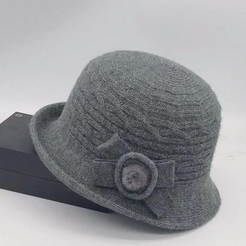 Woolen Bucket Hat Women's Autumn and Winter Bow Korean Version Versatile Japanese Dome Basin Hat British Retro Top Hat Tide