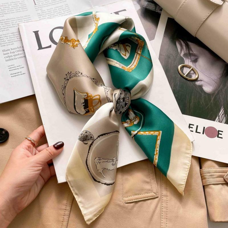 Elegant Silk-Like Square Scarf Women Korean Style Print Neck Lightweight 70x70cm Nylon Fashion Accessory
