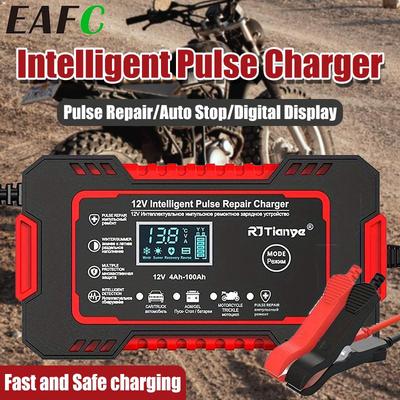 Chargeur de batterie intelligent 12V avec écran LCD, Chargeur d'entretien de batterie automobile intelligent à impulsions de réparation 6A, Désulfateur