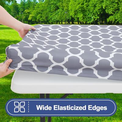 Rechteckige Tischdecke 6 Fuß, Wasserdichte elastische Spann-Tischdecken, Waschbare Polyester-Tischdecke für Camping, Outdoor