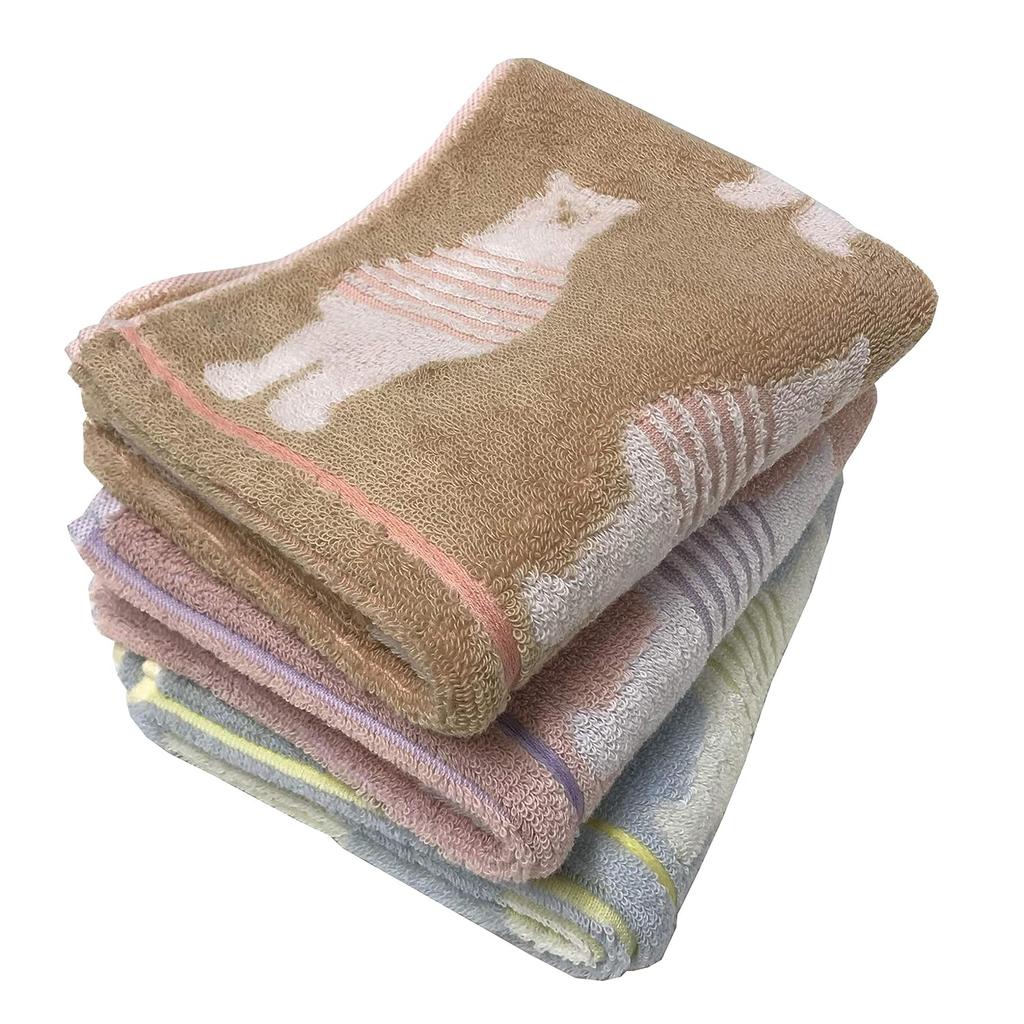 Imabari Towel Face Cotton Set 3 Border Bear Design 34x80cm (Set Colors)