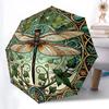 Green Dragonfly Themed Folding Umbrella Fashion Auto-Open 8 Iron Ribs Plastic Handle Foldable Sunshade Perfect Christmas Gifts