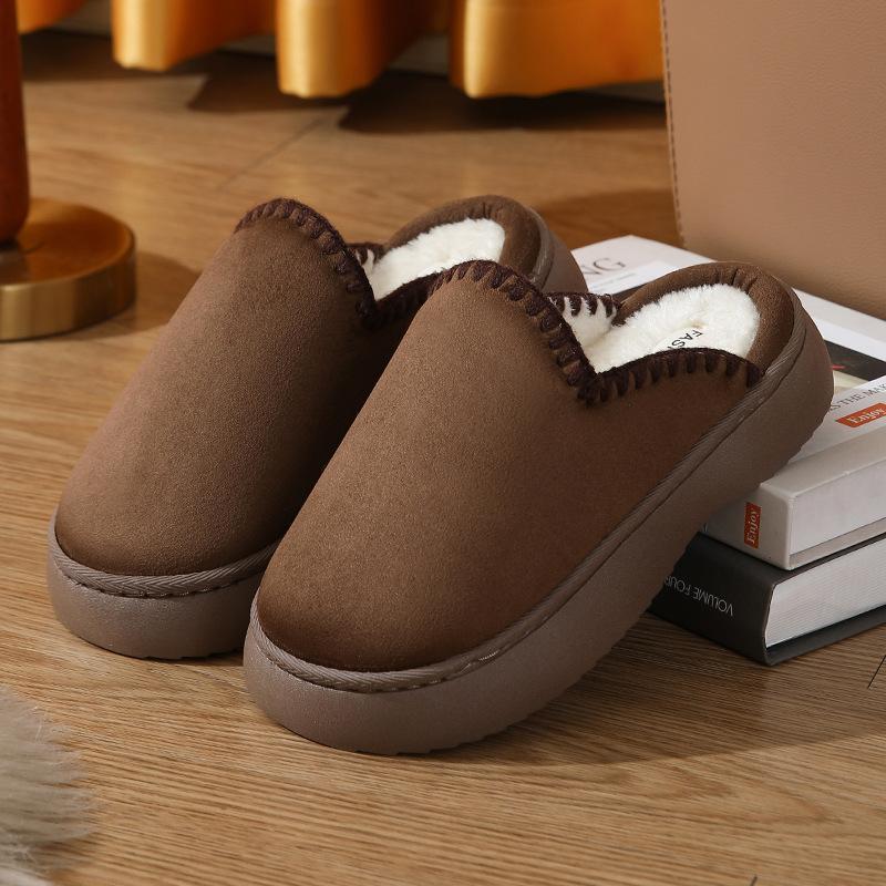 Fashion Winter Plush Platform Slippers Women Men Large Size Home Fashion Elegant Casual House Footwear