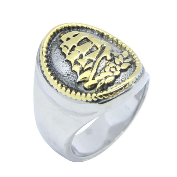 

Golden Fashion Sea Ship Ring 316L Stainless Steel Women Mens Fashion Gold Fashion Cool Navy Ship Ring 7