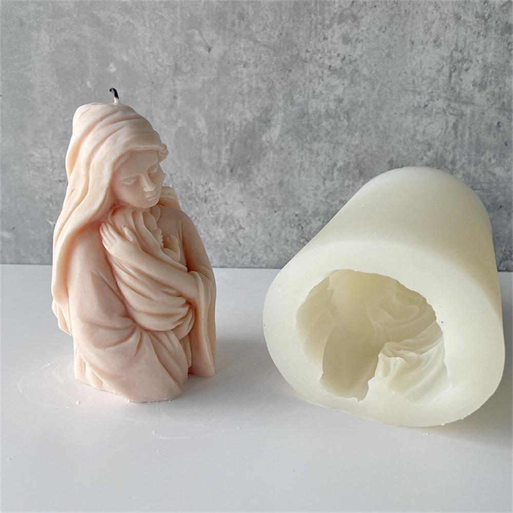 3D Large Blessed Virgin Mary With Baby Jesus Sculpture Candle Mold Madonna and Child Statue Silicone Mold Catholic Art Supplies