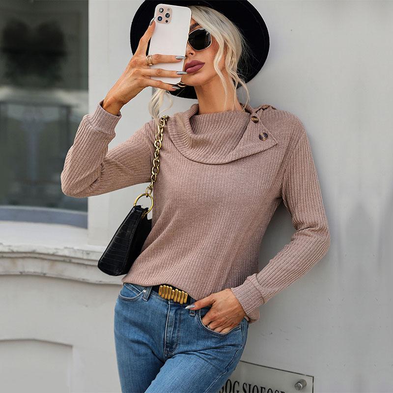 YYFS Damenmode Lässiger Einfarbiger Druck Herbst Winter Langarmpullover