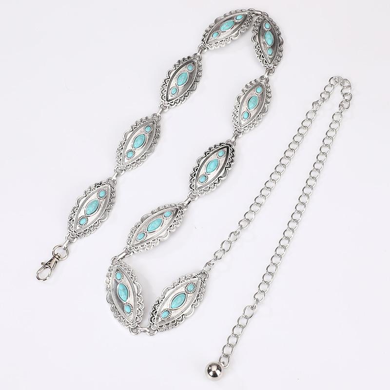 

Высококлассная женская поясная цепочка с инкрустацией бирюзой, богемная поясная цепочка, западный стиль, натуральная отпускная поясная цепочка