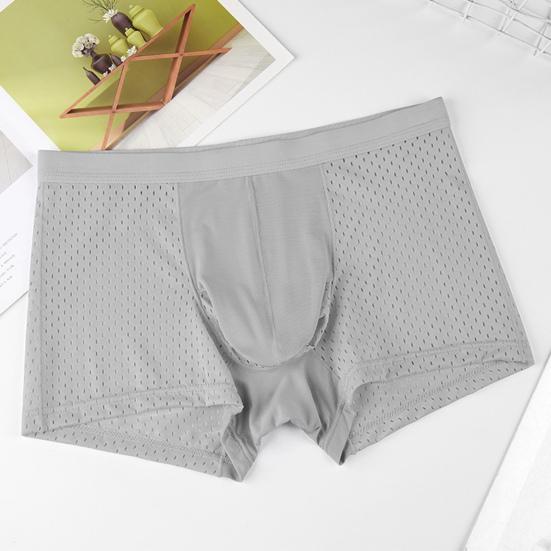 Men Boxers Elephant Nose Thin Seamless Ice Silk Hollow Mesh Mid Waist Mesh High Elasticity Solid Color