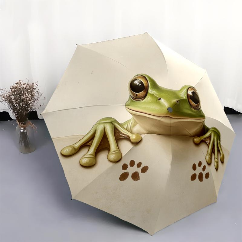 Frog pattern, automatic folding umbrella, portable and foldable design, 8 ribs, a Christmas or birthday gift.