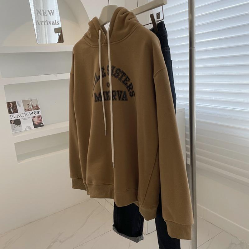 Women Long Sleeve Hooded V Neck Loose Pullovers Female Tops Solid Color Sweatshirts