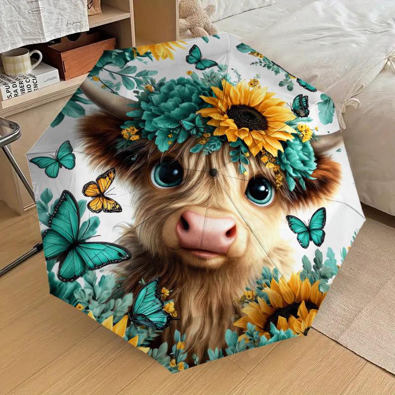 1pc Butterfly Cow Pattern Umbrella Design Automatic Opening and Closing Umbrella, High-quality Travel Umbrella,  c1128055