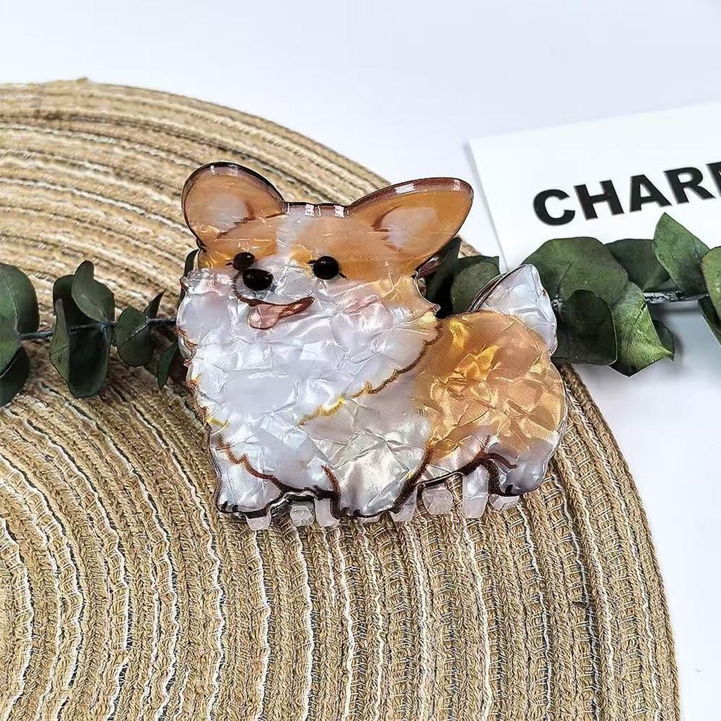 1 Stück niedliche mittlere Tier-Haarspange, lockiger Shiba Inu Corgi Welpe Acryl-Klammer Cartoon-Haarspange Pan-Haar Haiklammer