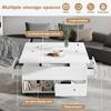 Coffee table, height-adjustable living room table, 3-in-1 multifunctional with casters, 4 drawers, convertible into dining table, white, 100x50x52cm
