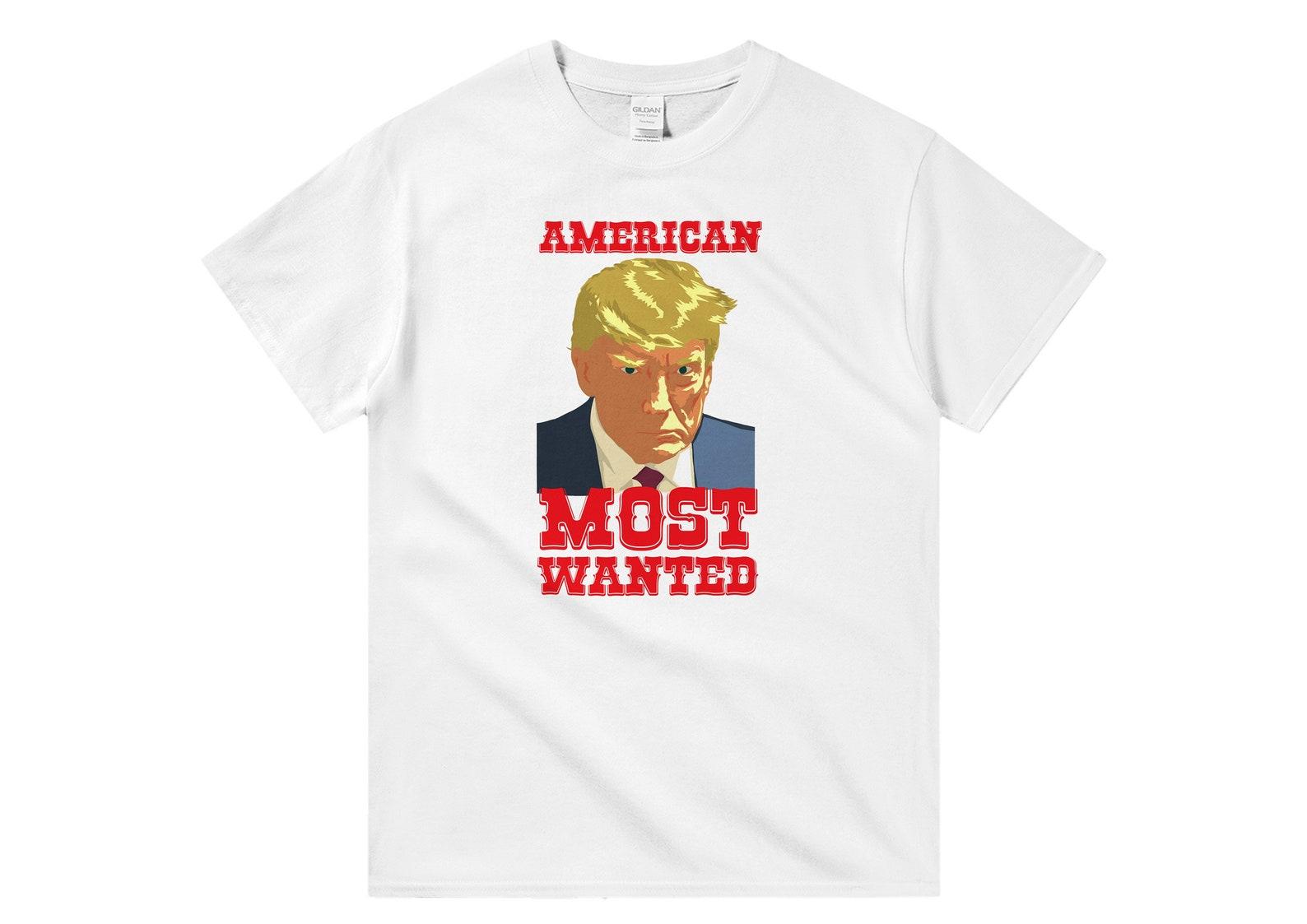 Donald Trump Mugshot T-Shirt, American Most Wanted, Unisex Crewneck L
