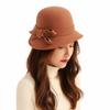 Jazz Cap Felt Wool Bucket Hat Bow French Style Panama Hat Flat-top Cloche Fedora Cap Mourning Cap Party