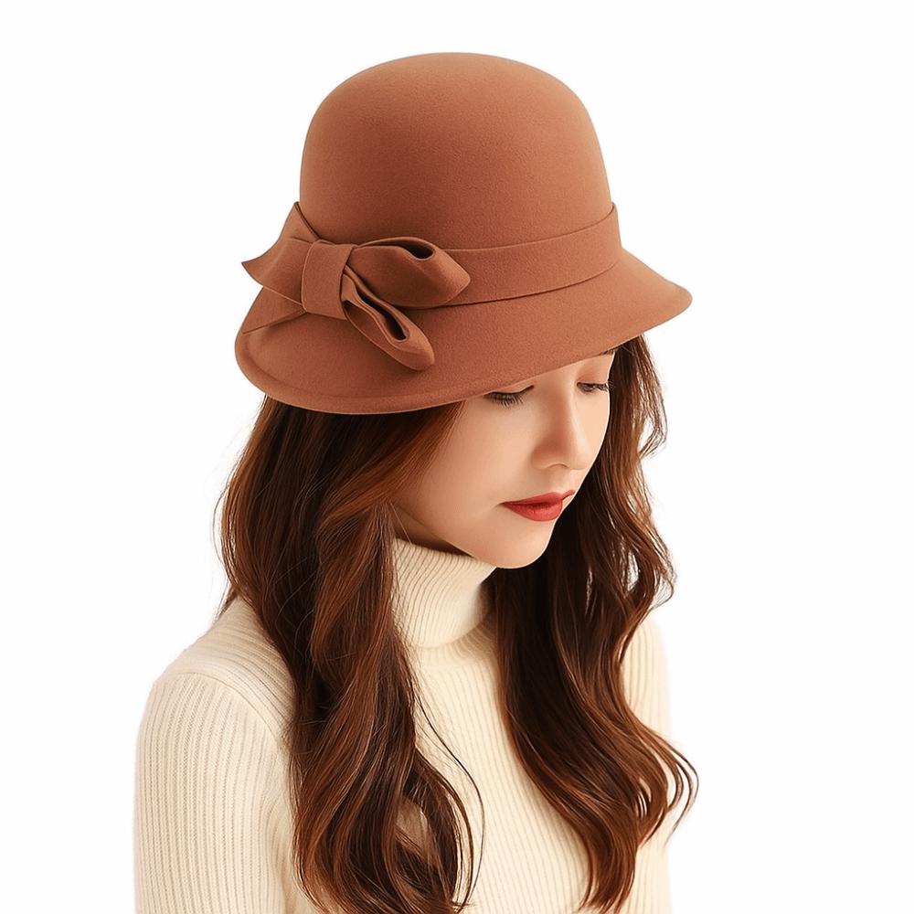 Jazz Cap Felt Wool Bucket Hat Bow French Style Panama Hat Flat-top Cloche Fedora Cap Mourning Cap Party