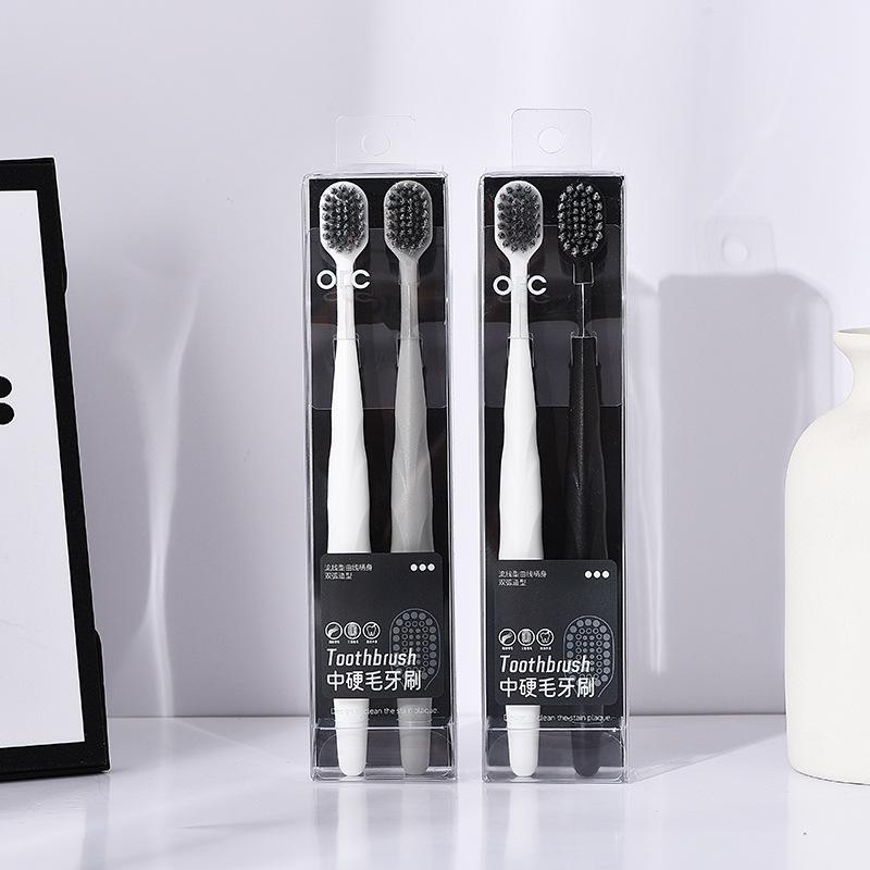 2PCS Random Medium Hard Bristled Adult Home Couple Toothbrush Wide Head Cleaning Toothbrush Man Travel Teeth Oral Care Set