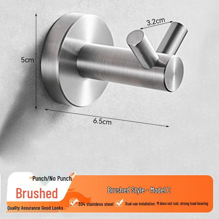 Gunmetal Grey Punch-Free 304 Stainless Steel Wall-Mounted Coat and Hat Hook