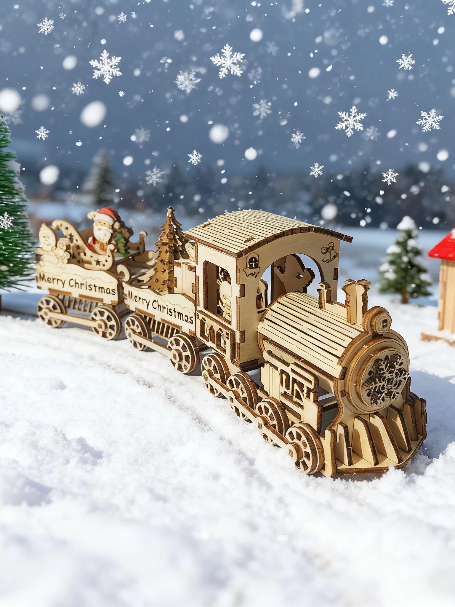 

3D деревянный рождественский поезд, набор пазлов для самостоятельной сборки, Рождественский подарок, Подарок на день рождения белый