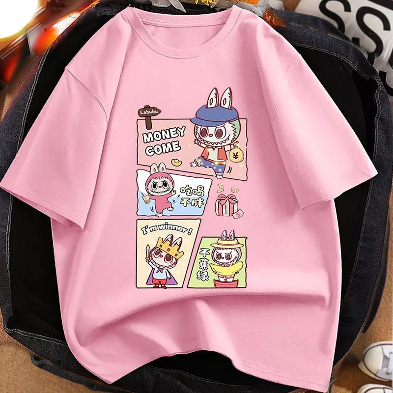 

Милая мультяшная футболка с принтом Лабубу, летняя, с коротким рукавом, унисекс, повседневная, модный топ S