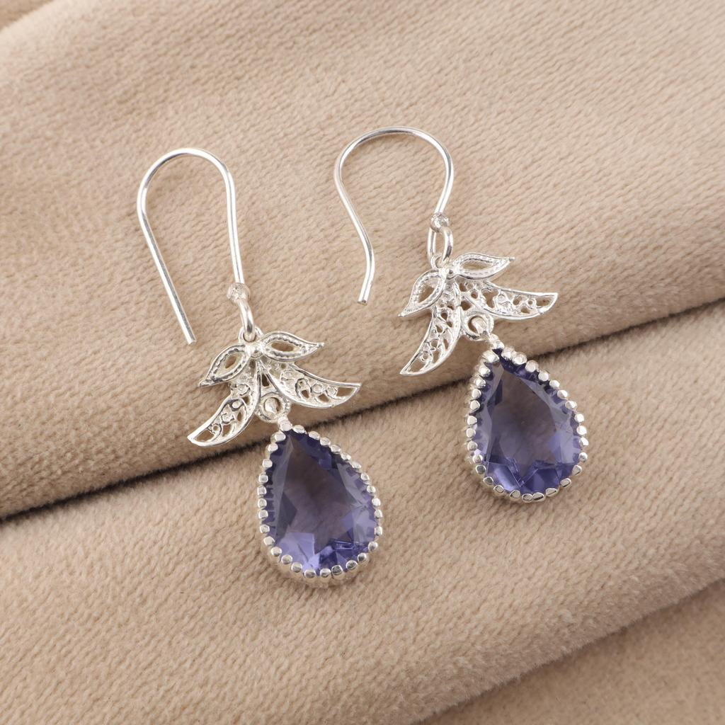 Iolite Gemstone Silver Earrings 925 Sterling Silver Handcrafted Jewelry For Women CE-27-8